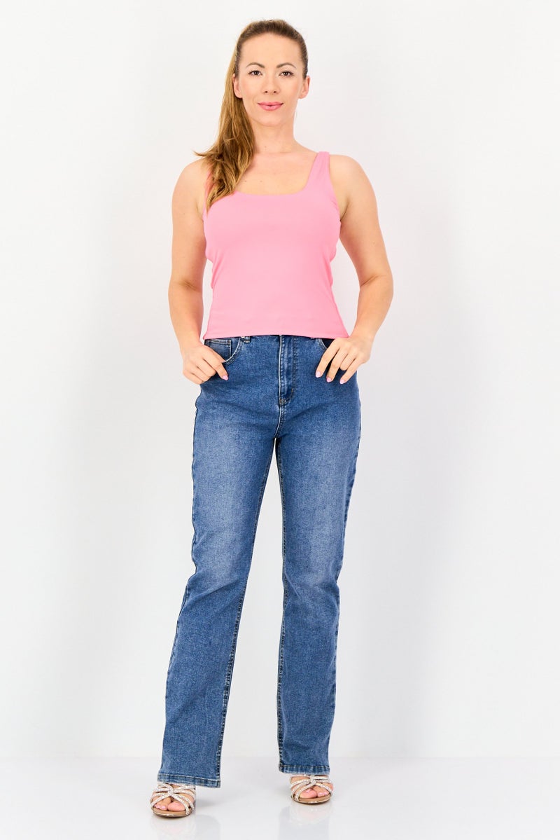 bebe Women Crew Neck Sleeveless Solid Tank Top, Pink  - Image 3