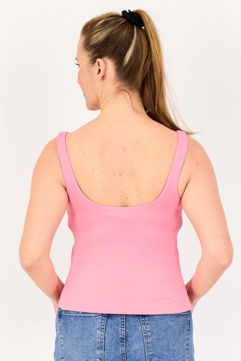 bebe Women Crew Neck Sleeveless Solid Tank Top, Pink  - Image 4