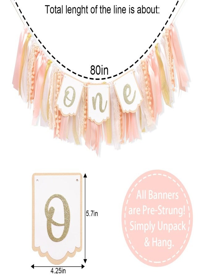 YOUAME Blush Peach One Year High Chair Banner - Peachy 1st Birthday Party Decorations, Girls’ First Pink Party Banner, Baby Girl Birthday Highchair Banner, First Cake Smash Photo Prop - Image 2