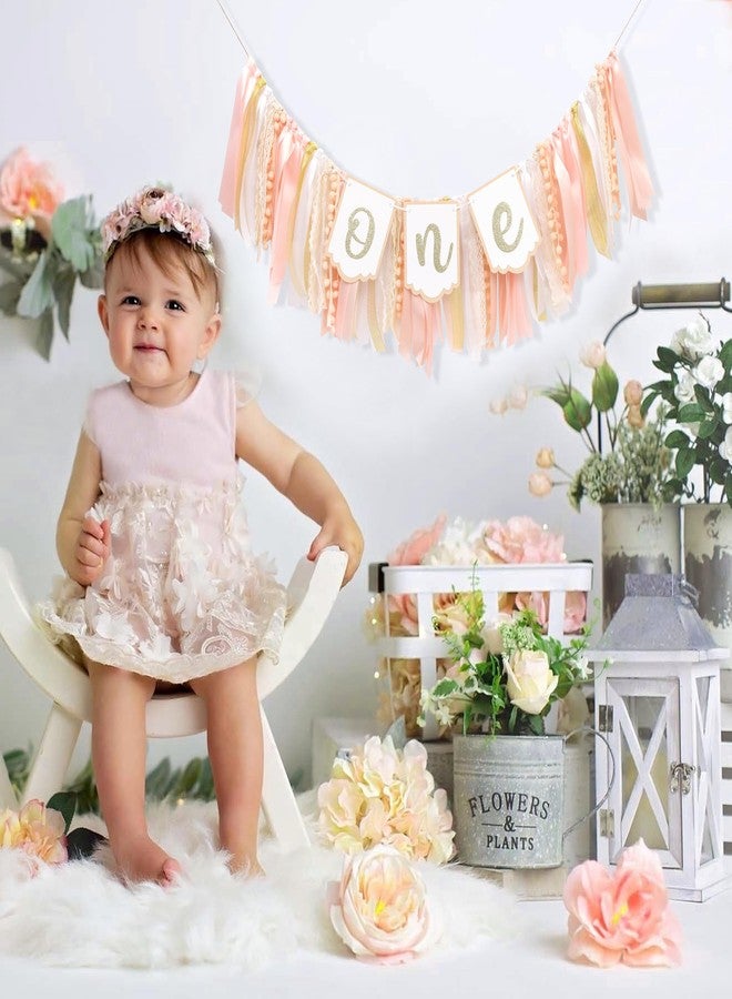 YOUAME Blush Peach One Year High Chair Banner - Peachy 1st Birthday Party Decorations, Girls’ First Pink Party Banner, Baby Girl Birthday Highchair Banner, First Cake Smash Photo Prop - Image 5