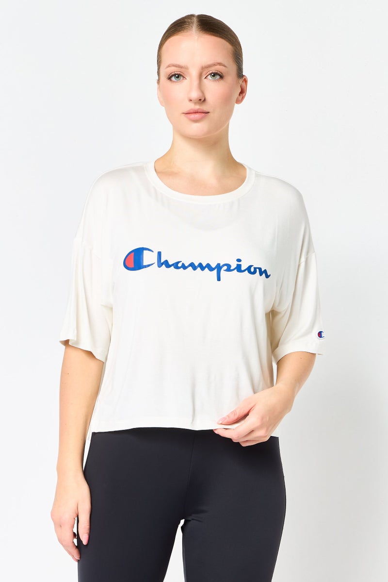 Champion Women Sportswear Fit Short Sleeve Outdoor Crop Top, White - Image 1
