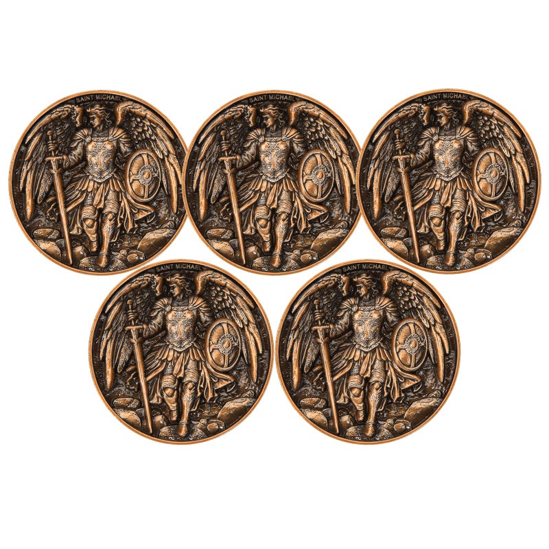 Leabet 5Pcs Saint Michael Archangel Protection Coin 157Inch DoubleSided Zinc Alloy Collectible with Antique Finish Featuring Saint Michael Prayer Christian Challenge Coin Pack of 5 - Image 3