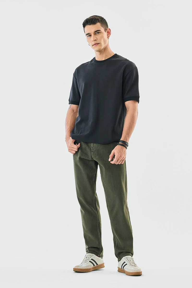سنيتش Olive Solid Loose Fit Streetwear Jeans