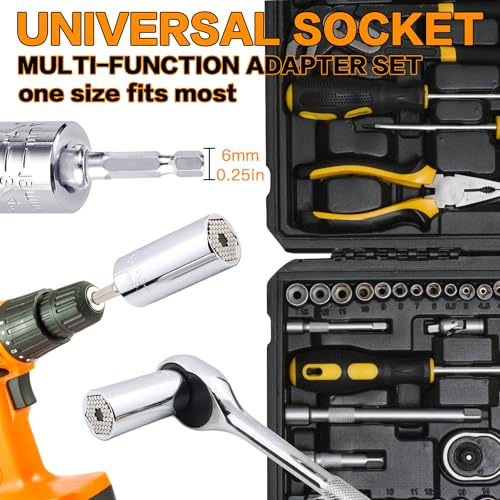 Jishi Gifts for Men, Stocking Stuffers for Adults Men, Super Universal Socket Tool, Birthday Christmas Dad Gifts for Dad Him Husband, Grip Socket Set w/Power Drill Adapter, Cool Tools Gadgets for Mens Gifts - Image 4