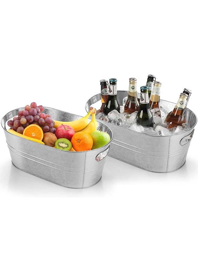 L&E Galvanized Bucket 15L with Portable Ice Bucket Large Metal Beverage Bucket for Party Beer Drink Storage Bucket Ice Bucket for Mimosa Bar Supplies 2PCS  - Image 1
