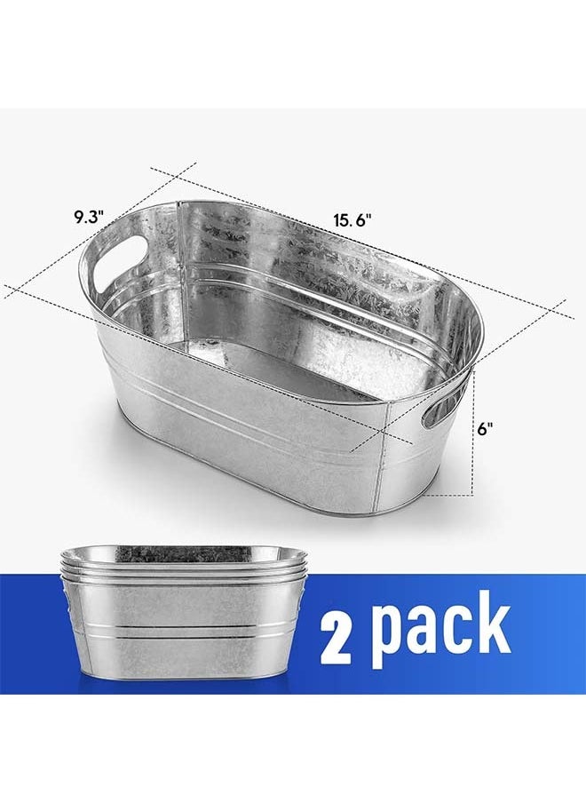 L&E Galvanized Bucket 15L with Portable Ice Bucket Large Metal Beverage Bucket for Party Beer Drink Storage Bucket Ice Bucket for Mimosa Bar Supplies 2PCS  - Image 2