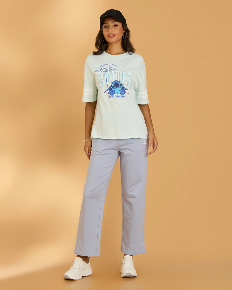 Redtag Women Mint Stitch Graphic Oversized T-shirt