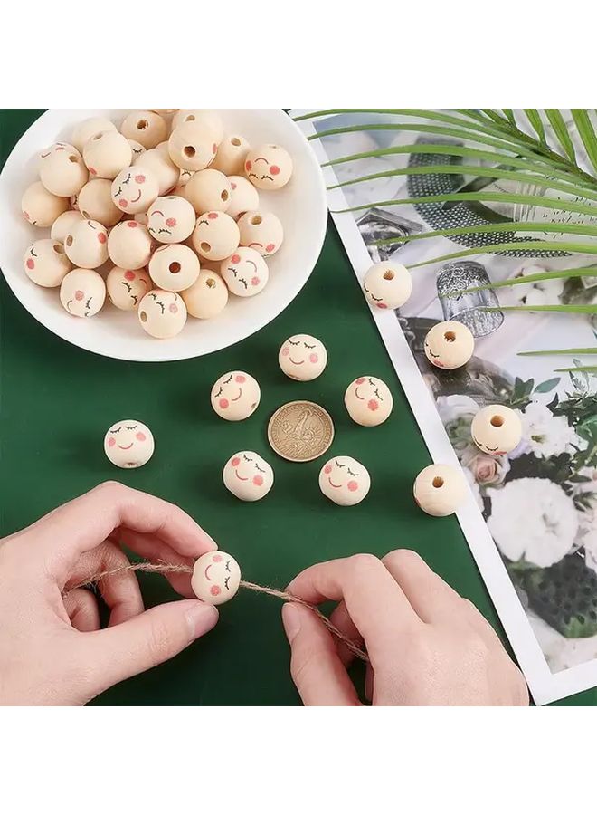 20 قطعة من الخرز الخشبي الوجه المبتسم 20 ملم لصنع الأساور والقلائد DIY - Image 3
