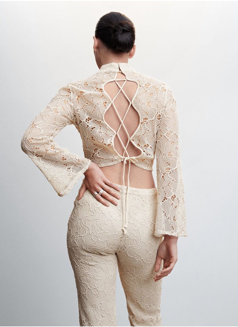 MANGO - Embroidered High Neck Crop Top - Image 1
