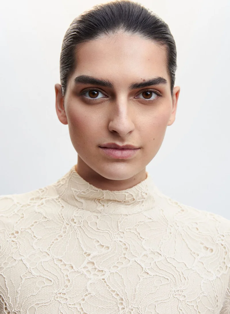 MANGO Embroidered High Neck Crop Top
