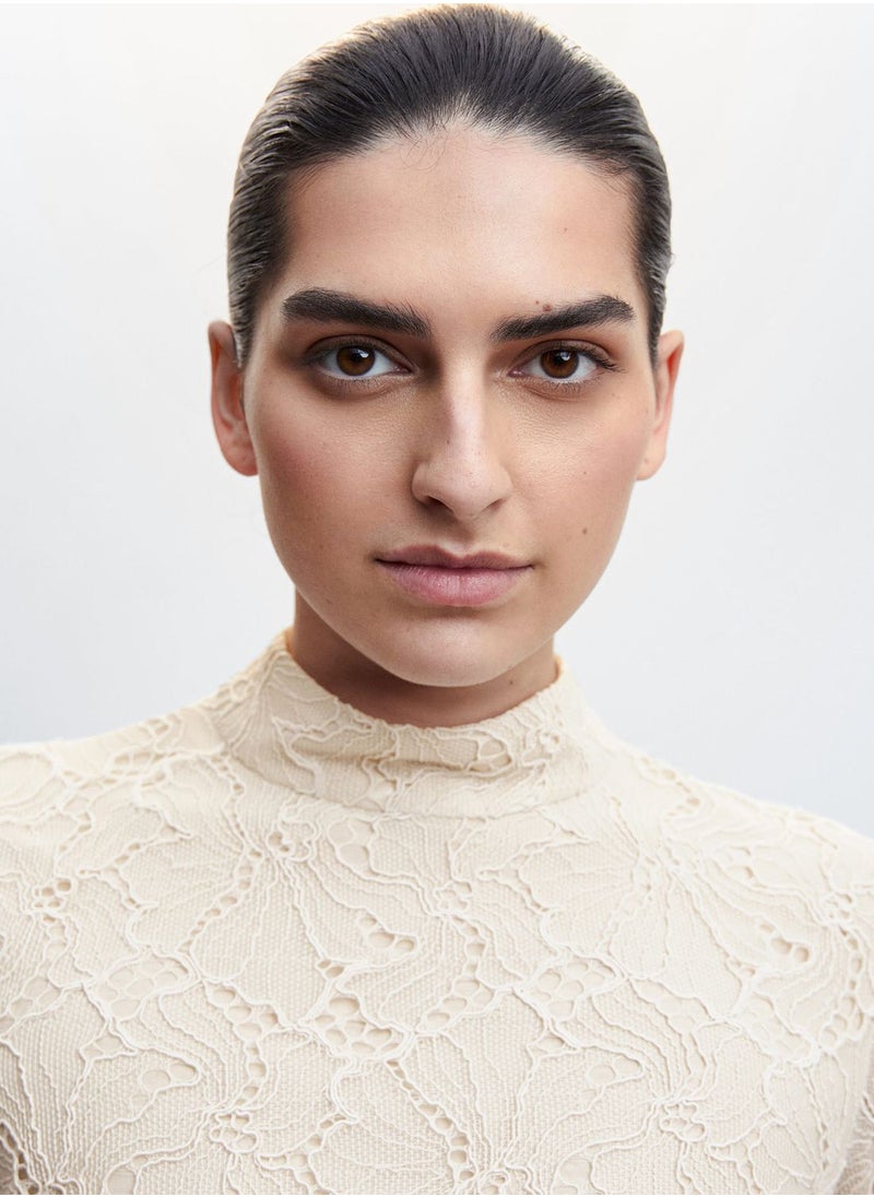 MANGO - Embroidered High Neck Crop Top - Image 1