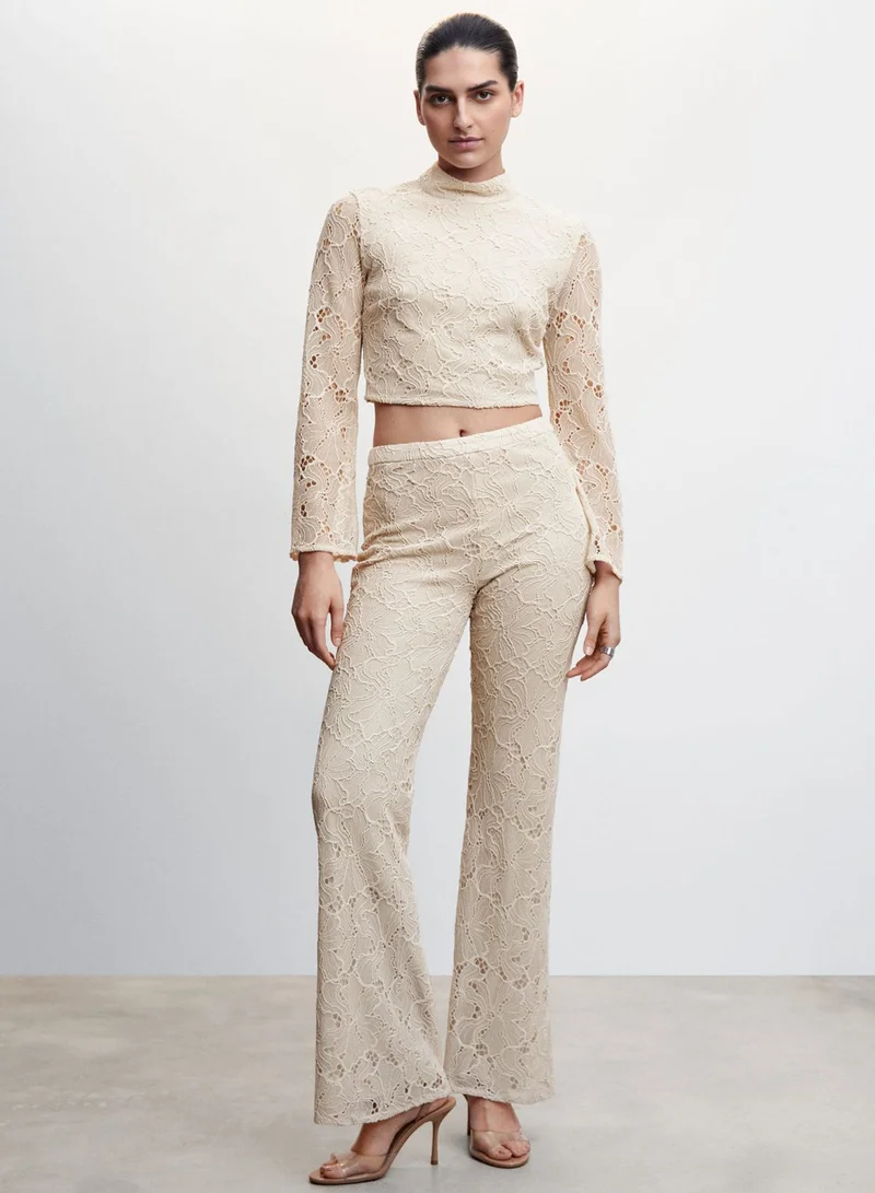 MANGO Embroidered High Neck Crop Top