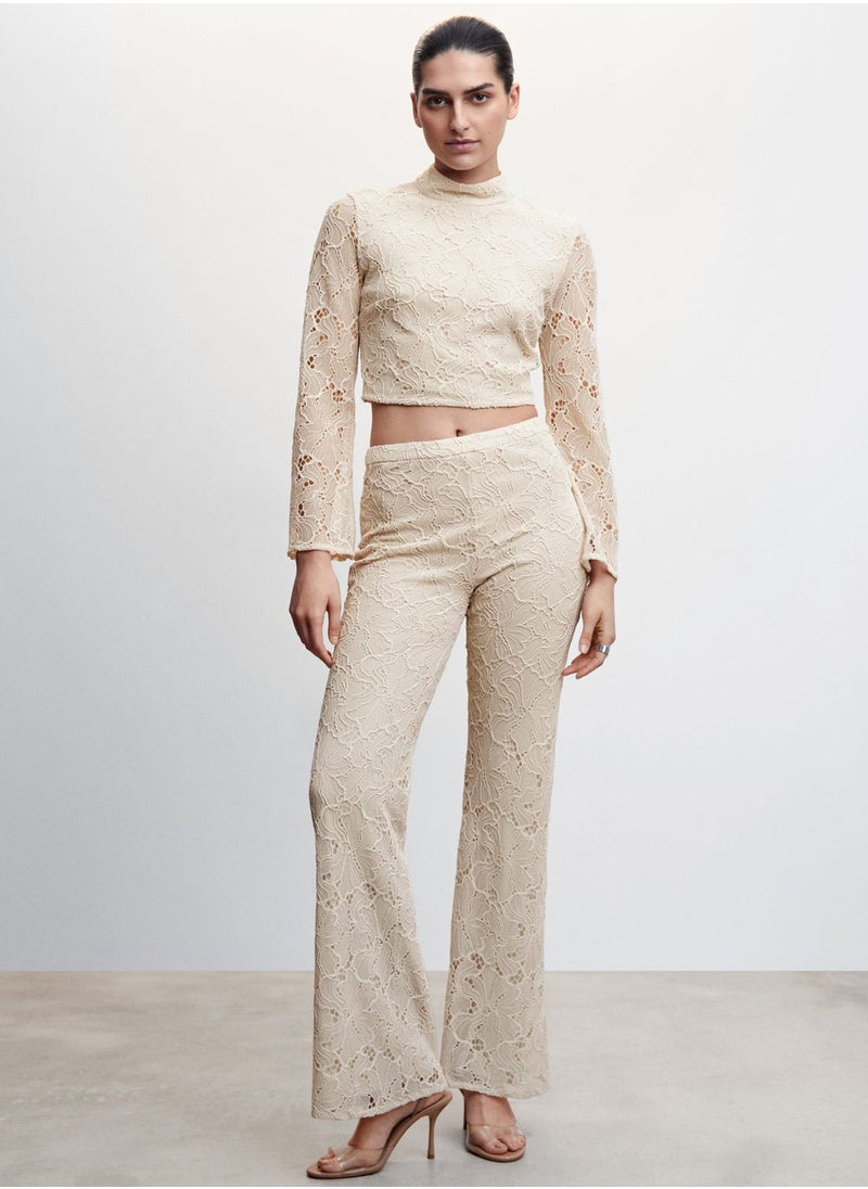 MANGO - Embroidered High Neck Crop Top - Image 1