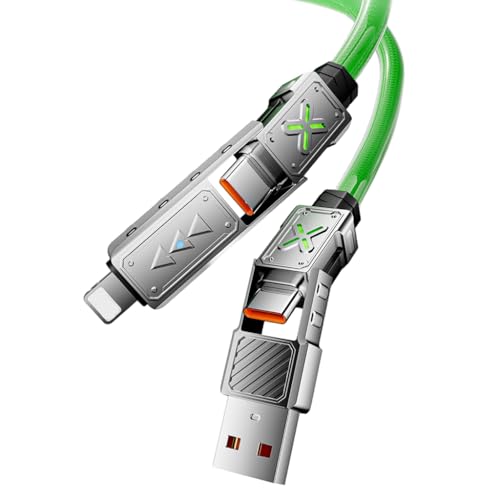 Verilux® 4 in 1 Type C Cable, 240W C Type Cable Fast Charging Cable, 27W USB C to Light-ning Cable, 4.9Ft Braided Zinc Alloy with E-Marker & Breathing light, USB C/USB/Light-ning Port for iPhone 16/15 - Image 1