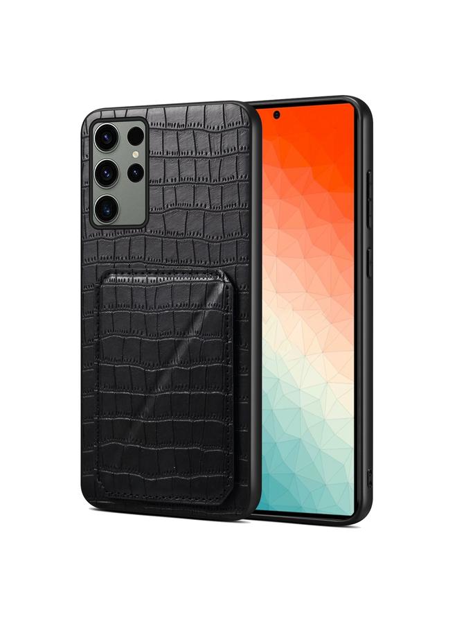 Denior Case For Samsung Galaxy S24 Ultra 5G Imitation Crocodile Leather Back Phone Case with Holder - Image 1