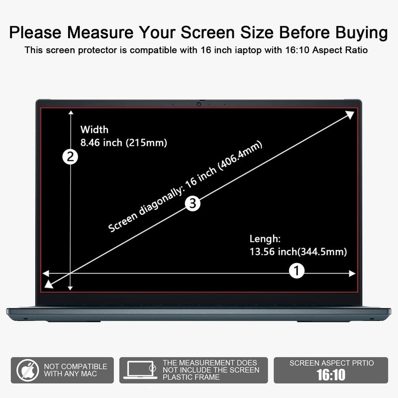 YongMai حزمة واحدة واقي شاشة لابتوب 16 بوصة زجاج مقسى متوافق مع HP/Dell/Acer/ASUS/Samsung/Lenovo/MSI/Toshiba/LG/Razer Blade بنسبة عرض إلى ارتفاع 16:10 - Image 2