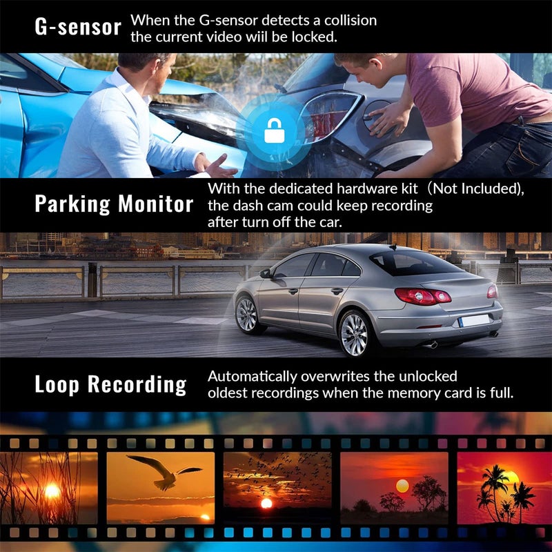 Mirror Dash Cam with Wireless Apple Carplay&Android Auto,11.26" Voice Control Rear View Mirror 1080P Front and Rear View Dual Cameras,FM Transmitter,Night Vision,Parking Assistance, WDR,Loop Recording - Image 3