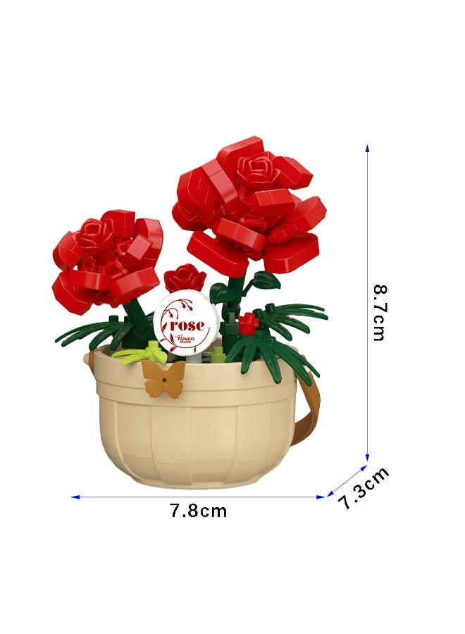 ACYYH Rose Building Blocks Set, Educational Toy with Decorative Flower Pot, Red Roses with Green Leaves, 8.7cm Height Creative Construction Kit 220PCS - Image 2