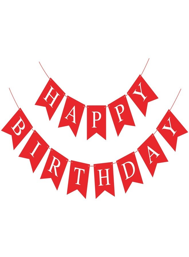 Eaezerav Red Happy Birthday Banner Bunting Sign, Garland Tea Party Decorations, Christmas Thanksgiving Party Supplies for Kids and Adults - Image 1