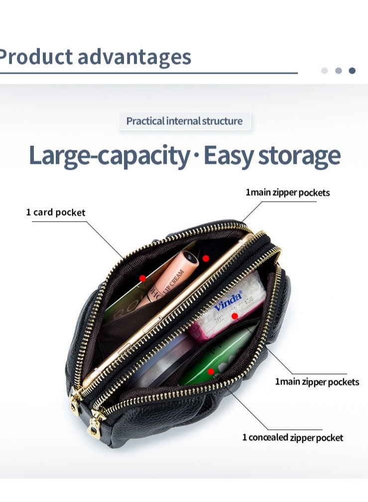 SKT Shiketro Top Layer Cowhide Double Layer Zipper High-End Wallet Mobile Phone Bag Genuine Leather Clutch Bag Mother Handbag【Sapphire】 - Image 3