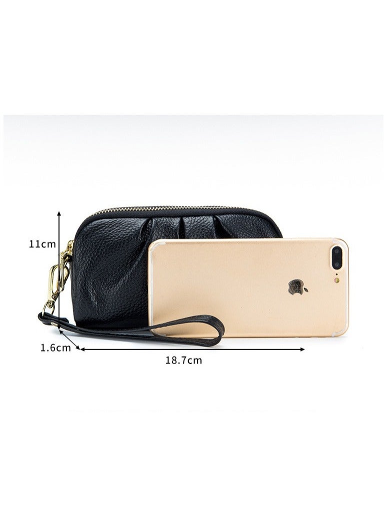 SKT Shiketro Top Layer Cowhide Double Layer Zipper High-End Wallet Mobile Phone Bag Genuine Leather Clutch Bag Mother Handbag【Sapphire】 - Image 2