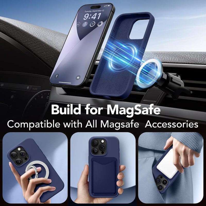 GONEZ Magnetic for iPhone 16 Pro Max Case, Compatible with MagSafe, Liquid Silicone Case, with Screen Protector + Camera Protector, Full Body Protective Shockproof Phone Cover 6.9", Midnight Blue - Image 3