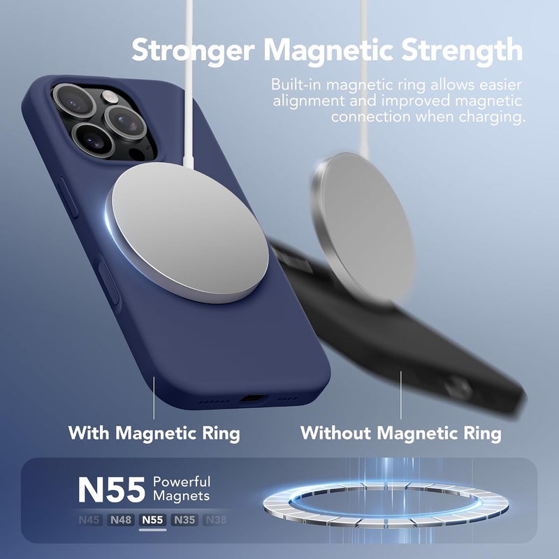 GONEZ Magnetic for iPhone 16 Pro Max Case, Compatible with MagSafe, Liquid Silicone Case, with Screen Protector + Camera Protector, Full Body Protective Shockproof Phone Cover 6.9", Midnight Blue - Image 2
