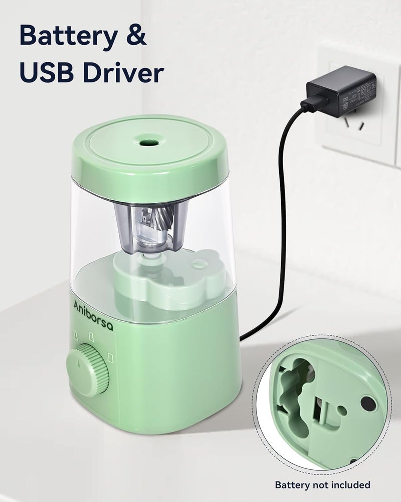 مبراة أقلام كهربائية، شفرة حلزونية أوتوماتيكية، تعمل بالبطارية أو كابل USB، قابلة لضبط الحدة لأقلام 6-8 مم، للفصول الدراسية، المدرسة، المكتب، المنزل، أخضر - Image 3