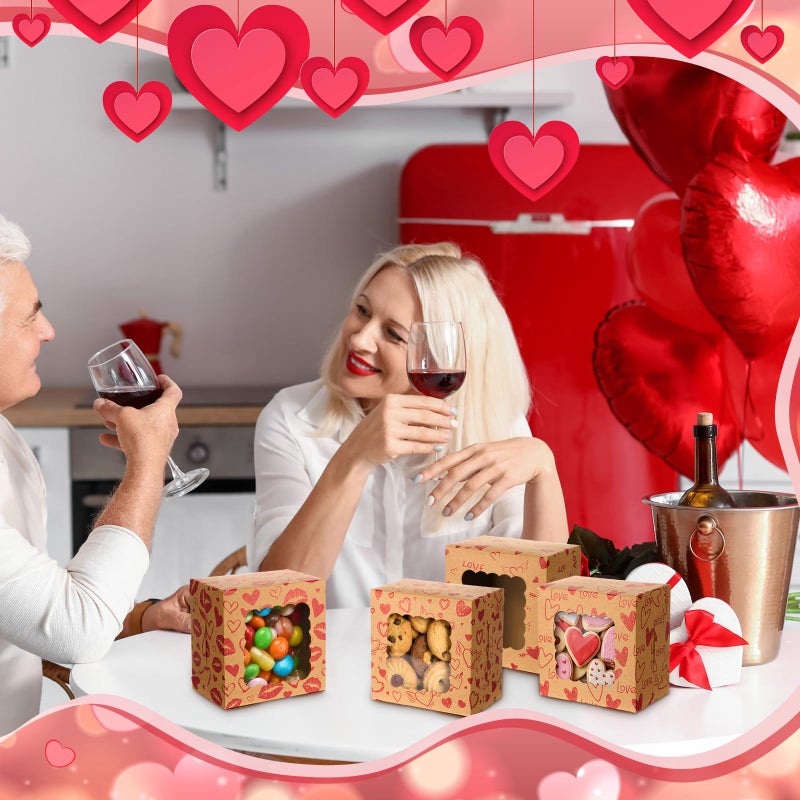 LemonRoad 48 Pcs Heart Kraft Cookie Boxes Love Treat Boxes with Window 4x4x2.5 Inches Cupcake Containers for Candy Pastries Doughnut Brownies Truffles Gift Wrap Wedding Party Supplies - Image 2