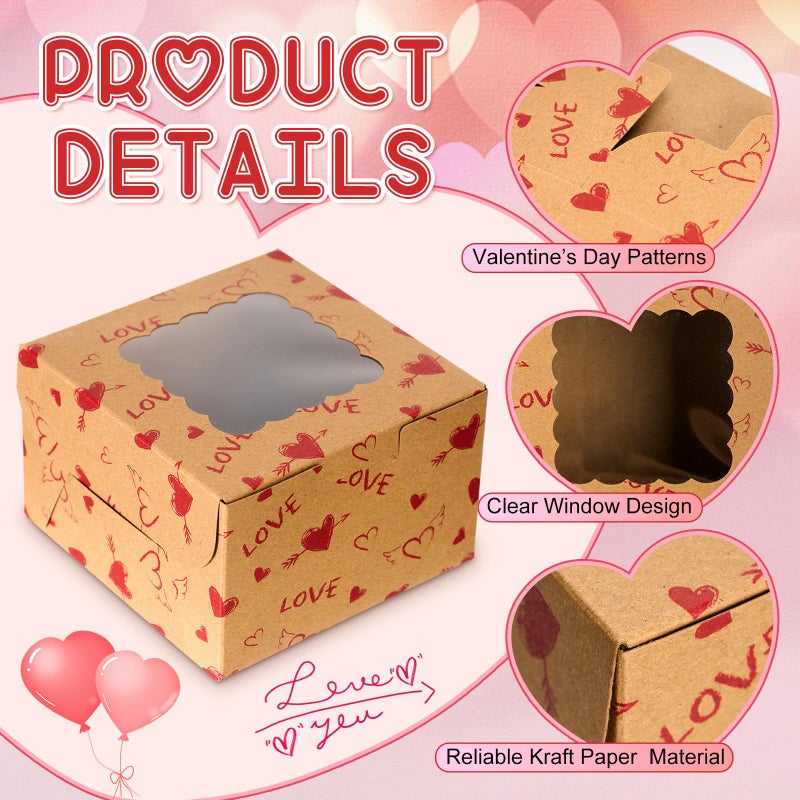 LemonRoad 48 Pcs Heart Kraft Cookie Boxes Love Treat Boxes with Window 4x4x2.5 Inches Cupcake Containers for Candy Pastries Doughnut Brownies Truffles Gift Wrap Wedding Party Supplies - Image 4