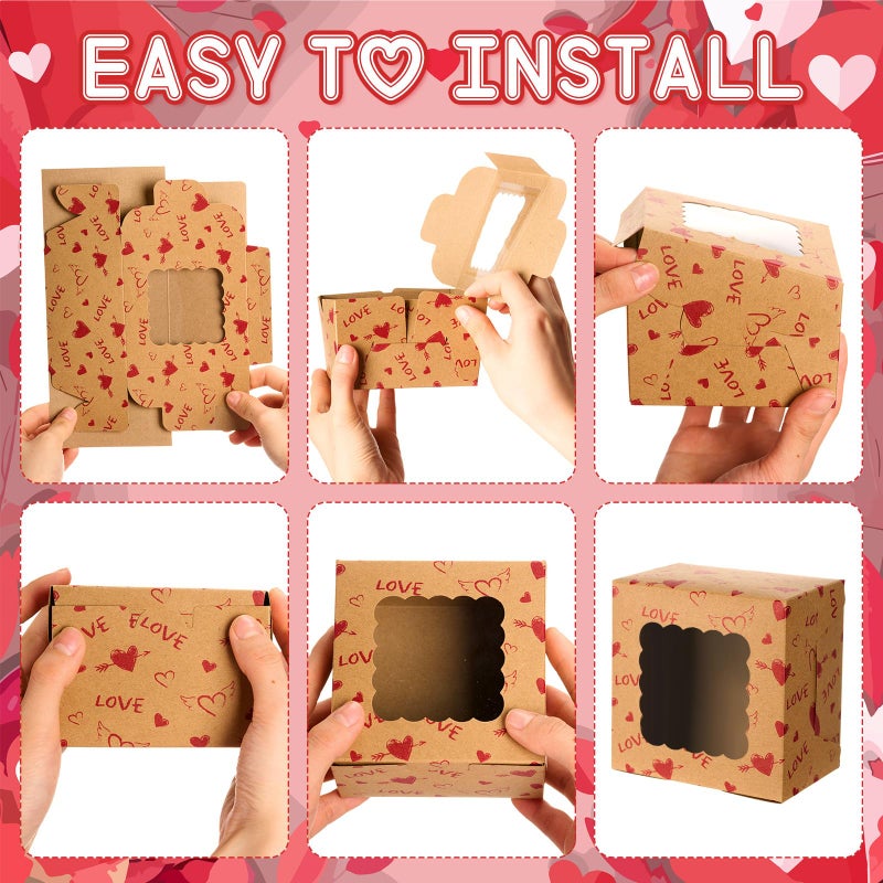 LemonRoad 48 Pcs Heart Kraft Cookie Boxes Love Treat Boxes with Window 4x4x2.5 Inches Cupcake Containers for Candy Pastries Doughnut Brownies Truffles Gift Wrap Wedding Party Supplies - Image 5