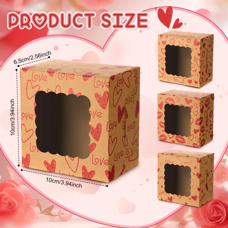 LemonRoad 48 Pcs Heart Kraft Cookie Boxes Love Treat Boxes with Window 4x4x2.5 Inches Cupcake Containers for Candy Pastries Doughnut Brownies Truffles Gift Wrap Wedding Party Supplies - Image 3
