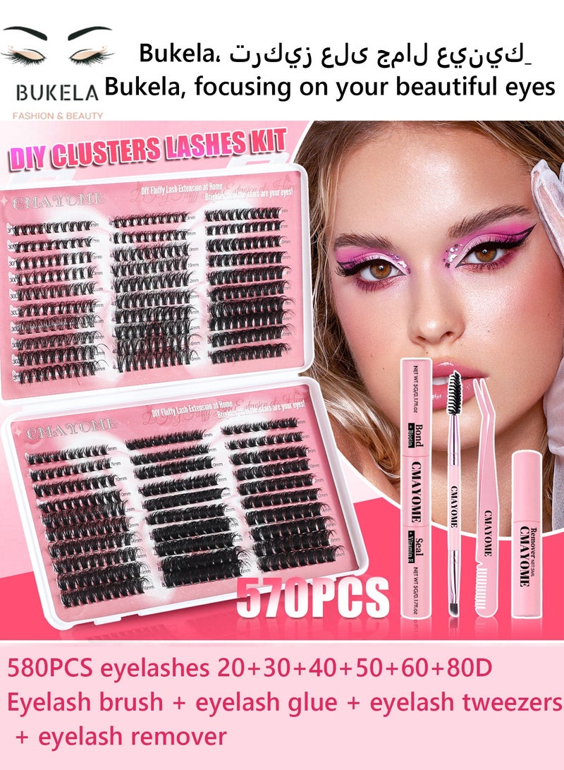 Generic False Eyelashes DIY Lash Extension Kit - Individual Cluster Lashes 584 Pcs, 6 Styles - Dense Natural Lashes with Tweezers, Glue & Remover - Reusable Eyelash Extension  - Image 2