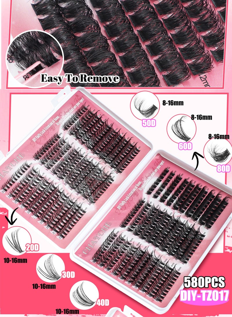 Generic False Eyelashes DIY Lash Extension Kit - Individual Cluster Lashes 584 Pcs, 6 Styles - Dense Natural Lashes with Tweezers, Glue & Remover - Reusable Eyelash Extension  - Image 4