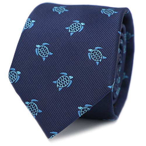 MENDEPOT Microfiber Jacquard Sea Turtle Pattern Necktie Blue Tortoise Animal tie - Image 1