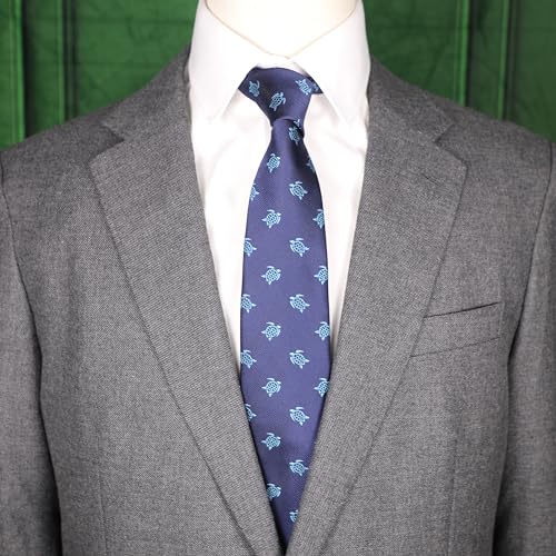 MENDEPOT Microfiber Jacquard Sea Turtle Pattern Necktie Blue Tortoise Animal tie - Image 2