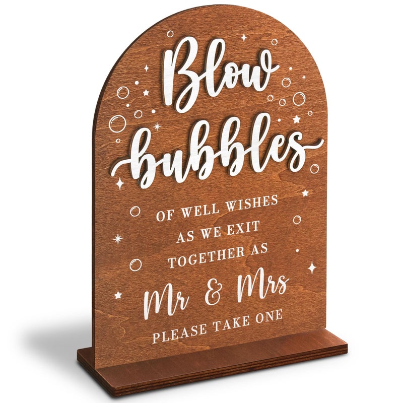 Stofinity Blow Bubbles Wedding Sign Stand - Bubbles For Wedding Send Off Ideas, Rustic Wedding Decor For Ceremony And Reception - Image 1