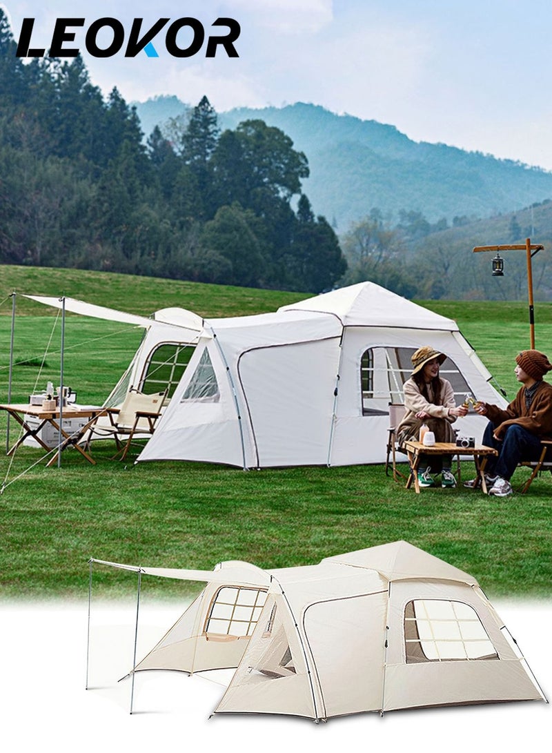 ليوكور خيمة تخييم من 4 إلى 8 أشخاص، خيمة نزهة رياضية خارجية للسفر، خيمة عائلية خفيفة الوزن، مقاومة للأشعة فوق البنفسجية ومقاومة للماء والرياح مع تصميم من 3 مناطق، أبيض 240 × (240 + 80 + 70) × 155 سم - Image 1