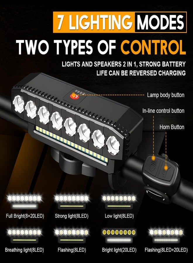Sidaqi Bike Light 28LED USB Rechargeable Bicycle Headlight with Horn 7 Modes Waterproof Super Bright Bike Lights for Night Riding, Bicycle Bike Headlight for Mountain Off-Road Cycling - Image 3