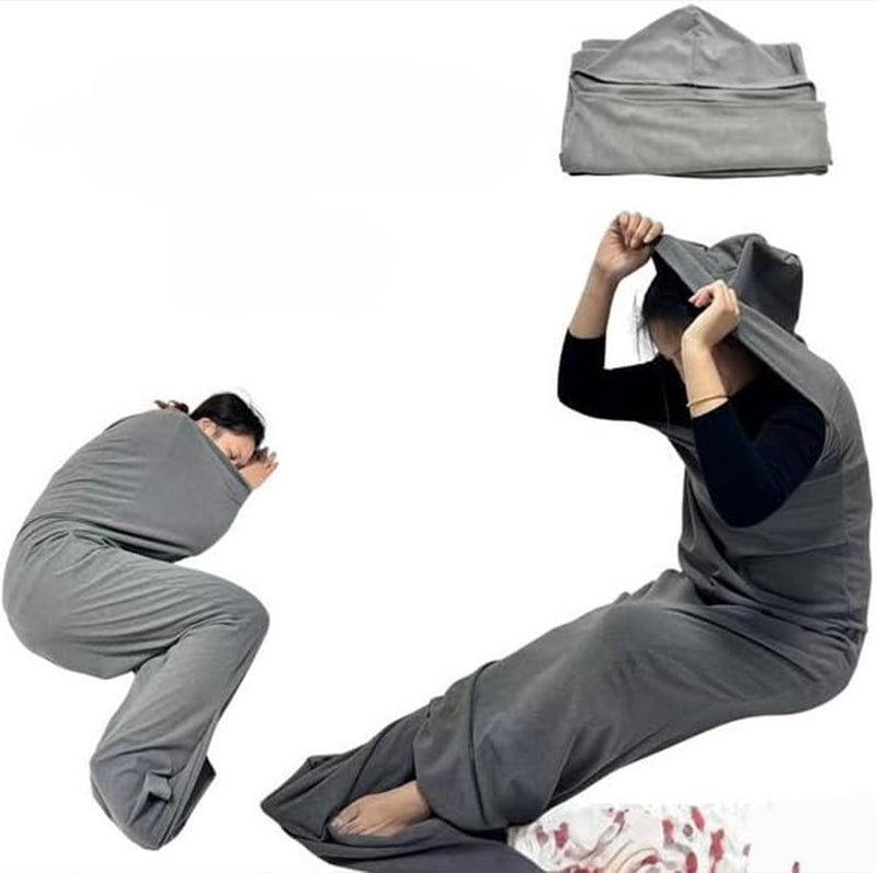 Adult Hooded Soft Compression Sleeping Bag Reliable Pressure Wearable Sleeping Blanket Gray Size M