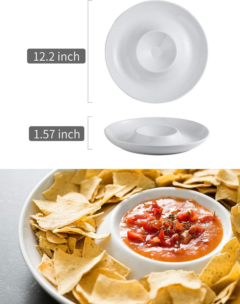 LAUCHUH Porcelain Chip and Dip Serving Set Divided Serving Trays Appetizers and Cheeses Serving Platter Compartment Dish for Thanksgiving, Christmas, Snack, Fruit, Veggies, Candy, 12-inch Set of 1 - Image 2