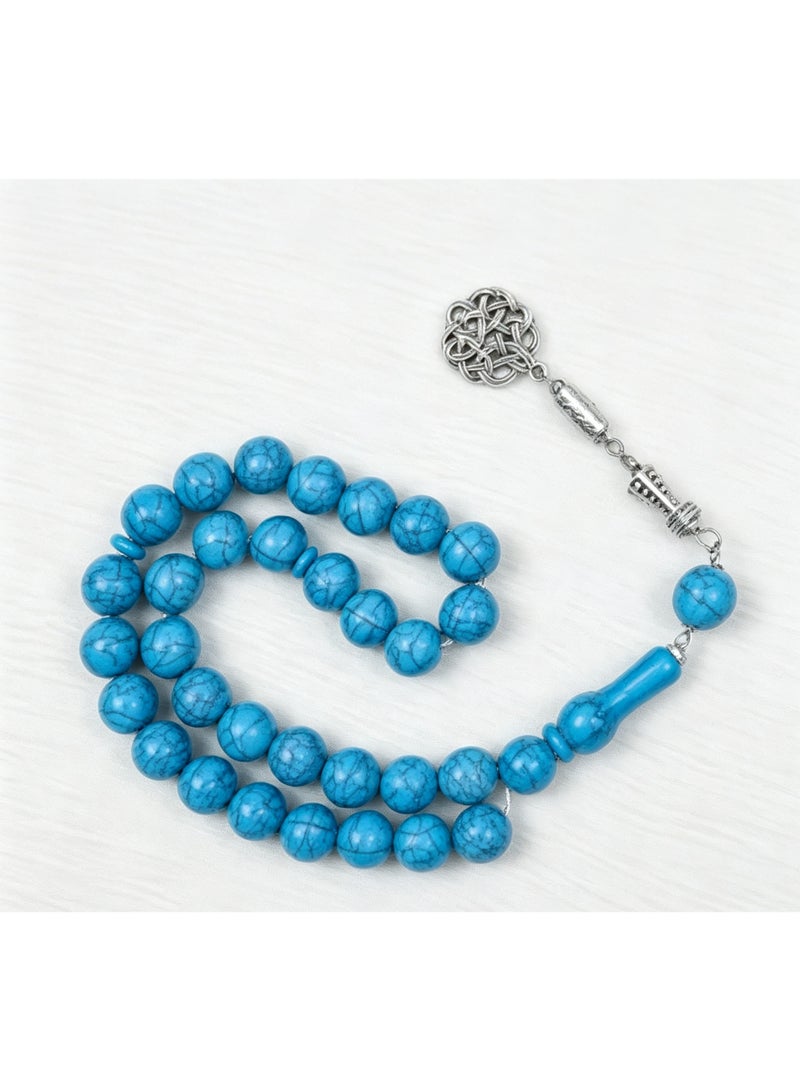 Nariele 33 Pcs Turquoise Texture Round Muslim Tasbih Prayer Beads Vintage Hollow Islamic Silver Ornaments Adjustable Portable Dhikr Counting Rosary For Mosque Home Worship Single Pack - Image 4