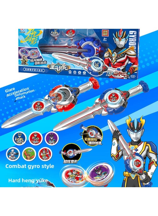 Cool Holy Fighting Top Sword 2 Color Children Top Boy Fighting Sword Rotating Tuo Snail Sword Toy Alloy Light-Color:HZY777-31 Shengdou Zhantuo/alloy Gyro (gyro With Light) - Image 2