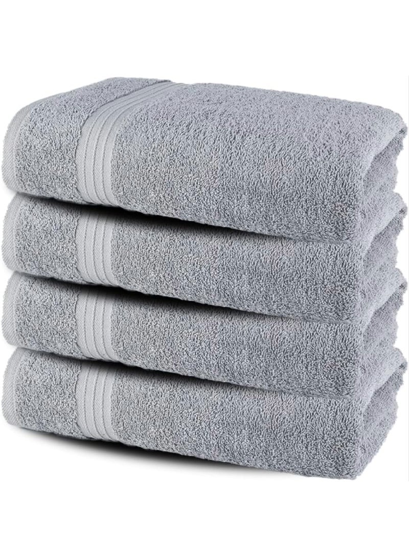 Amber Home Bath Towel Set (4 Pack, 70 X 140 cm) - 600 GSM 100% Combed Cotton Quick Drying Highly Absorbent Thick Bathroom Towels - Soft Hotel Quality for Bath and Spa, Light Grey - Image 1