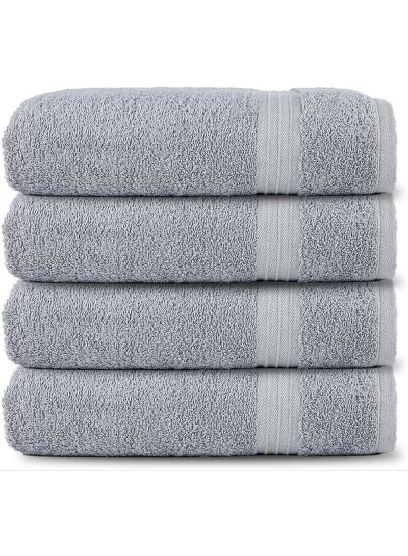 Amber Home Bath Towel Set (4 Pack, 70 X 140 cm) - 600 GSM 100% Combed Cotton Quick Drying Highly Absorbent Thick Bathroom Towels - Soft Hotel Quality for Bath and Spa, Light Grey - Image 4