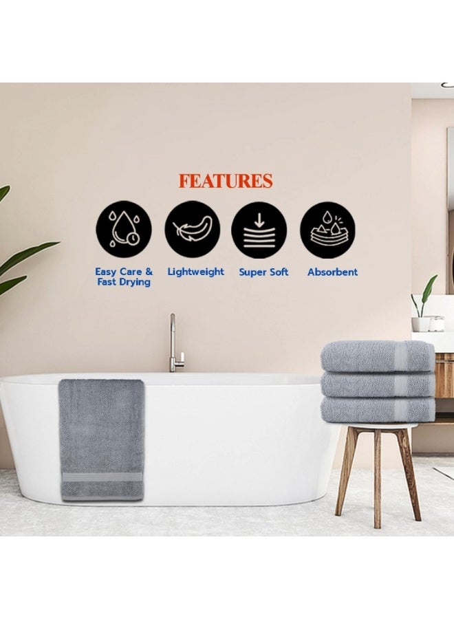 Amber Home Bath Towel Set (4 Pack, 70 X 140 cm) - 600 GSM 100% Combed Cotton Quick Drying Highly Absorbent Thick Bathroom Towels - Soft Hotel Quality for Bath and Spa, Light Grey - Image 5