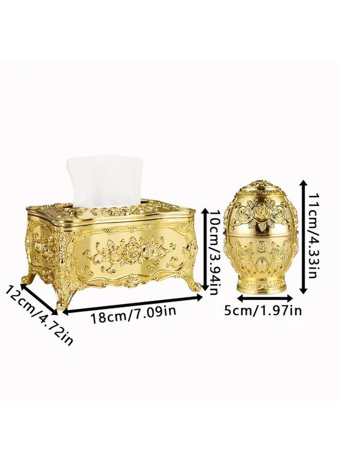 Golden European Retro Tissue Box And Toothpick Holder Set For Kitchen Hotel Restaurant - Image 4