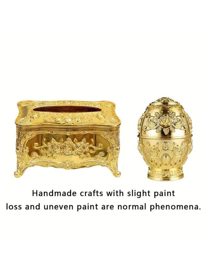 Golden European Retro Tissue Box And Toothpick Holder Set For Kitchen Hotel Restaurant - Image 1