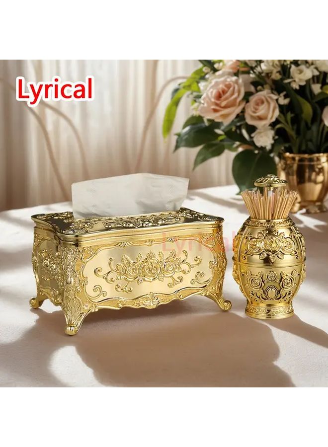 Golden European Retro Tissue Box And Toothpick Holder Set For Kitchen Hotel Restaurant - Image 2