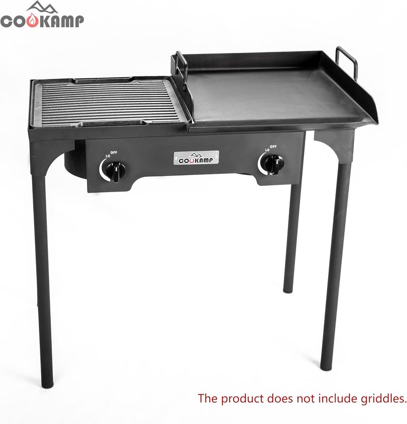 COOKAMP High Pressure Double Propane Burner Outdoor Camping Stove with 0-20 PSI Adjustable Regulator and Steel Braided Hose (Two Burner Stove) - Image 4